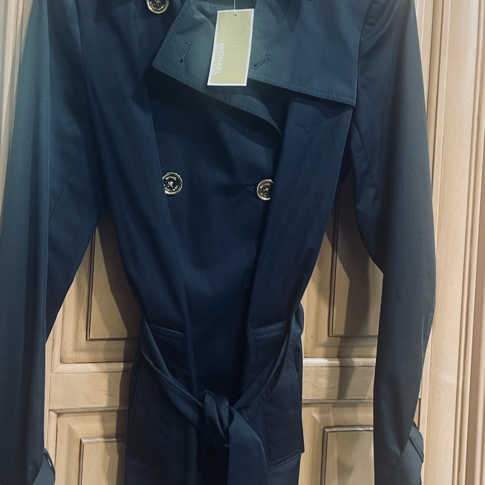 Michael Kors Trench Coat with Belted Waist -NAVY